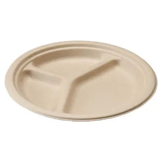 10" 3 Partition Round Plate | Natural Plant Fiber | Compostable (500 Pack) $0.35 each